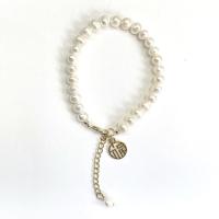 Freshwater Cultured Pearl Bracelet Freshwater Pearl with Brass with 1.97 extender chain gold color plated fashion jewelry white Length 7.48 Inch Sold By PC