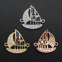 Cubic Zirconia Micro Pave Brass Connector Sail Boat plated fashion jewelry & micro pave cubic zirconia nickel lead & cadmium free Sold By PC