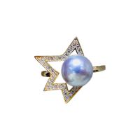Akoya Cultured Pearls Open Finger Ring with 925 Sterling Silver gold color plated micro pave cubic zirconia & for woman grey Sold By PC