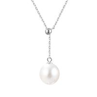 925 Sterling Silber Perlen Halskette, Natürliche kultivierte Süßwasserperlen, mit 925er Sterling Silber, rund, silberfarben plattiert, für Frau, weiß, 9.5-10mm, Länge ca. 15.75 ZollInch, verkauft von PC