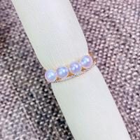 Sladkovodní Pearl prst prsten, s 925 Sterling Silver, Kobliha, barva pozlacený, micro vydláždit kubické zirkony & pro ženy, bílý, 4-5mm, Prodáno By PC