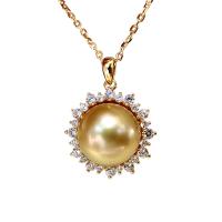 Golden South Sea Pearl Necklace with 925 Sterling Silver gold color plated micro pave cubic zirconia & for woman 11-12mm Length Approx 15.75 Inch Sold By PC
