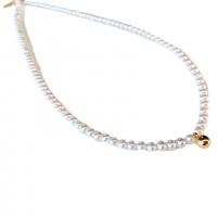 Srebrny naszyjnik z perłami, Perła naturalna słodkowodna, ze 925 Srebro, Srebro zapięcie szczypce homara, Koło, Platerowane w kolorze złota, dla kobiety, biały, 3.5-4mm, długość około 15.75 cal, sprzedane przez PC
