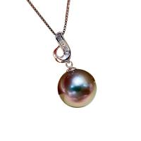 Perles de Tahiti collier, avec or 18K, Rond, Placage de couleur argentée, pour femme, noire, 11-12mm, Longueur Environ 15.75 pouce, Vendu par PC