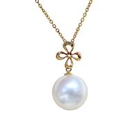 Akoya kultivované perly Náhrdelník, s 18K Gold, Kolo, barva pozlacený, micro vydláždit kubické zirkony & pro ženy, bílý, 11.90mm, Délka Cca 15.75 inch, Prodáno By PC