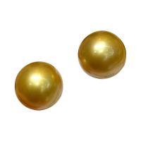 Golden South Sea Pearl Stud Earring with 18K Gold 18K gold post pin Round gold color plated for woman 11-12mm Sold By Pair