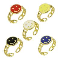Brass Cuff Finger Ring Smiling Face gold color plated Adjustable & for woman & enamel US Ring Sold By Lot