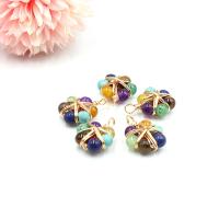 Gemstone Pendants Jewelry Natural Stone with Iron Flower gold color plated Unisex mixed colors nickel lead & cadmium free Sold By PC