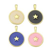 Brass Jewelry Pendants Flat Round gold color plated enamel Approx 2mm Sold By Lot