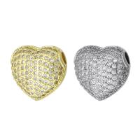 Kubisk Zirconia Micro Pave Messing Perler, Heart, forgyldt, Micro Pave cubic zirconia, flere farver til valg, 15x13x8mm, Hole:Ca. 2mm, 10pc'er/Lot, Solgt af Lot