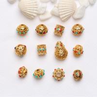 Messing hohle Perlen, mit Harz, goldfarben plattiert, DIY, gemischte Farben, frei von Nickel, Blei & Kadmium, 60PC/Tasche, verkauft von Tasche