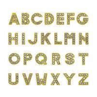 Zinc Alloy Slide Charm Alphabet Letter plated DIY & with rhinestone golden 10mm Sold By PC