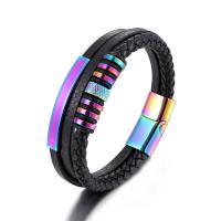 Leather Cord Bracelet with Stainless Steel colorful plated & Unisex Sold By PC