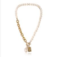 Collar de perlas de plástico, aleación de zinc, con Perlas plásticas, hecho a mano, para mujer, más colores para la opción, longitud 45 cm, Vendido por UD
