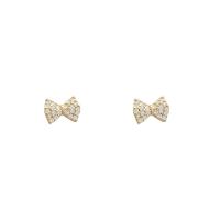 Cubic Zirconia Micro Pave Brass Earring Bowknot high quality plated fashion jewelry & for woman & with cubic zirconia golden Sold By Pair