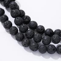 Natural Lava Beads Round polished Unisex black Sold By Strand