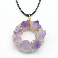 Amethyst Pendant with Brass plated fashion jewelry 35mm Sold By PC