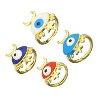 Brass Open Finger Ring with Plastic Evil Eye gold color plated Adjustable & enamel US Ring Sold By Lot