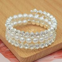 Plastic Bracelet Iron with Plastic Pearl plated fashion jewelry & with rhinestone Inner Approx 55mm Sold By PC