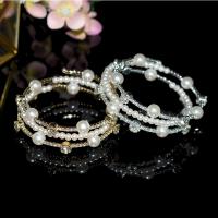 Iron Bangle with Plastic Pearl plated fashion jewelry & multilayer & with rhinestone 20mm Inner Approx 55mm Sold By PC