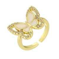 Brass Cuff Finger Ring Butterfly gold color plated Adjustable & micro pave cubic zirconia & enamel US Ring Sold By PC