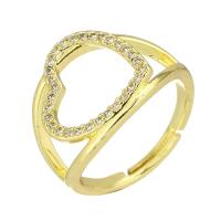 Brass Open Finger Ring Heart gold color plated Adjustable & micro pave cubic zirconia & hollow US Ring Sold By PC