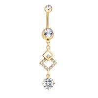 Brass Belly Ring   with Stainless Steel micro pave cubic zirconia & for woman Sold By PC