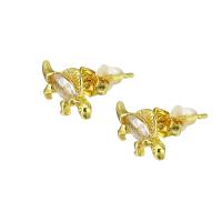 Cubic Zirconia Micro Pave Brass Earring Dinosaur gold color plated micro pave cubic zirconia & for woman Sold By Pair