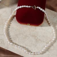 Natural Freshwater Pearl Necklace with Zinc Alloy for woman white 6-7mm Length 42 cm Sold By PC