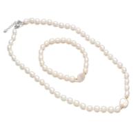 Natural Cultured Freshwater Pearl Jewelry Sets, bracelet & necklace, with Tibetan Style, with 1.97 extender chain, plated, 2 pieces & fashion jewelry,  7-8mm,12mm,19cm,45cm, Sold By Set