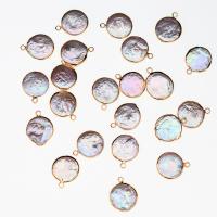 Freshwater Pearl Pendants with Brass Flat Round gold color plated fashion jewelry & DIY 10x18- Sold By PC