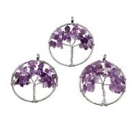 Tree Of Life Pendants Brass with Amethyst Round tree of life design mixed colors Sold By PC