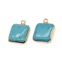 Turquoise Pendant, Brass, with turquoise, Square, blue, 20x16x16mm, Sold By PC