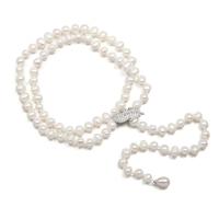 Natural Freshwater Pearl Necklace with Zinc Alloy silver color plated fashion jewelry & with rhinestone 8-9mm Sold Per 29.53 Inch Strand