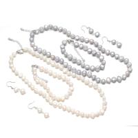 Gamtos Kultūringas gėlavandenių perlų Papuošalų komplektai, apyrankė & auskaras & karoliai, Gėlo vandens perlų, su Cinko lydinys, su 1.97 Extender grandinės, sidabro spalva padengtas, trys vienetai & Bižuterijos, daugiau spalvų pasirinkimas,  8-9mm,4mm,18+5cm,43+5cm, Pardavė nustatyti