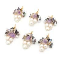 Freshwater Pearl Pendants with Amethyst & Resin & Brass gold color plated fashion jewelry Sold By PC