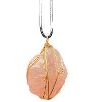 Rose Quartz Pendant with Iron plated Unisex pink 35mm Sold By PC