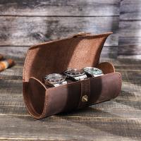 Watch Jewelry Box Full Grain Cowhide Leather handmade portable & durable coffee color Sold By PC