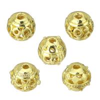 Perles creuses en alliage de zinc, Rond, Plaqué d'or, styles différents pour le choix, 9x9x9mm, Trou:Environ 3mm, Vendu par PC