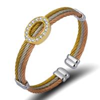 Stainless Steel Cuff Bangle, forgyldt, mode smykker & med rhinestone, flere farver til valg, Længde 58 mm, Solgt af PC