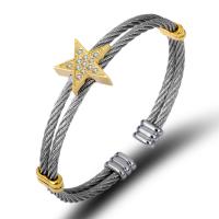 Stainless Steel Cuff Bangle, Stjerne, forgyldt, mode smykker & med rhinestone, flere farver til valg, Længde 58 mm, Solgt af PC