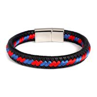 PU Leather Cord Bracelets with Stainless Steel plated fashion jewelry Length 19 cm Sold By PC