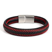 PU Leather Cord Bracelets with Stainless Steel plated fashion jewelry Length 19 cm Sold By PC