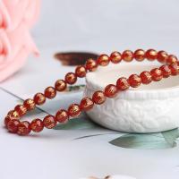 Natural Red Agate Beads, Round, DIY & different size for choice & gold accent, red, Sold Per Approx 15.35 Inch Strand