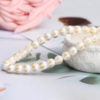 Hvid porcelæn perler, Hvidt porcelæn, Runde, du kan DIY & forskellig størrelse for valg & guld accent, hvid, Solgt Per Ca. 15.12 inch Strand
