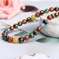Prirodni Rainbow ahat perle, Rainbow Agate, Krug, možete DIY & različite veličine za izbor & zlatni naglasak, miješana boja, Prodano Per Približno 15.12 inčni Strand