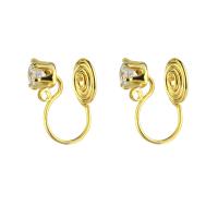 Brass Clip On Earring Finding with Cubic Zirconia gold color plated faceted Sold By PC