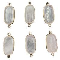 Rose Quartz Connector with Brass Rectangle gold color plated faceted & 1/1 loop pink Sold By PC