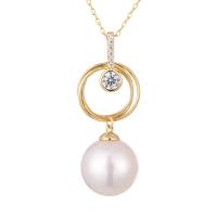 925 Sterling Stříbrný perlový náhrdelník, Akoya kultivované perly, s 925 Sterling Silver, Kolo, barva pozlacený, micro vydláždit kubické zirkony & pro ženy, bílý, 11-12mm, Délka Cca 15.75 inch, Prodáno By PC