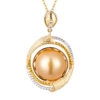 925 Sterling Stříbrný perlový náhrdelník, Akoya kultivované perly, s 925 Sterling Silver, micro vydláždit kubické zirkony & pro ženy, zlatý, 11-12mm, Délka Cca 15.75 inch, Prodáno By PC